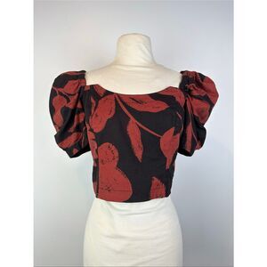 Anthropologie Puff-Sleeve Linen Blend Crop Top Size L